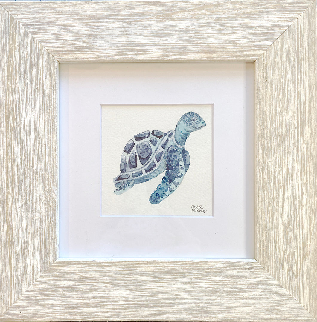 Blue and Teal Turtle Original Watercolor