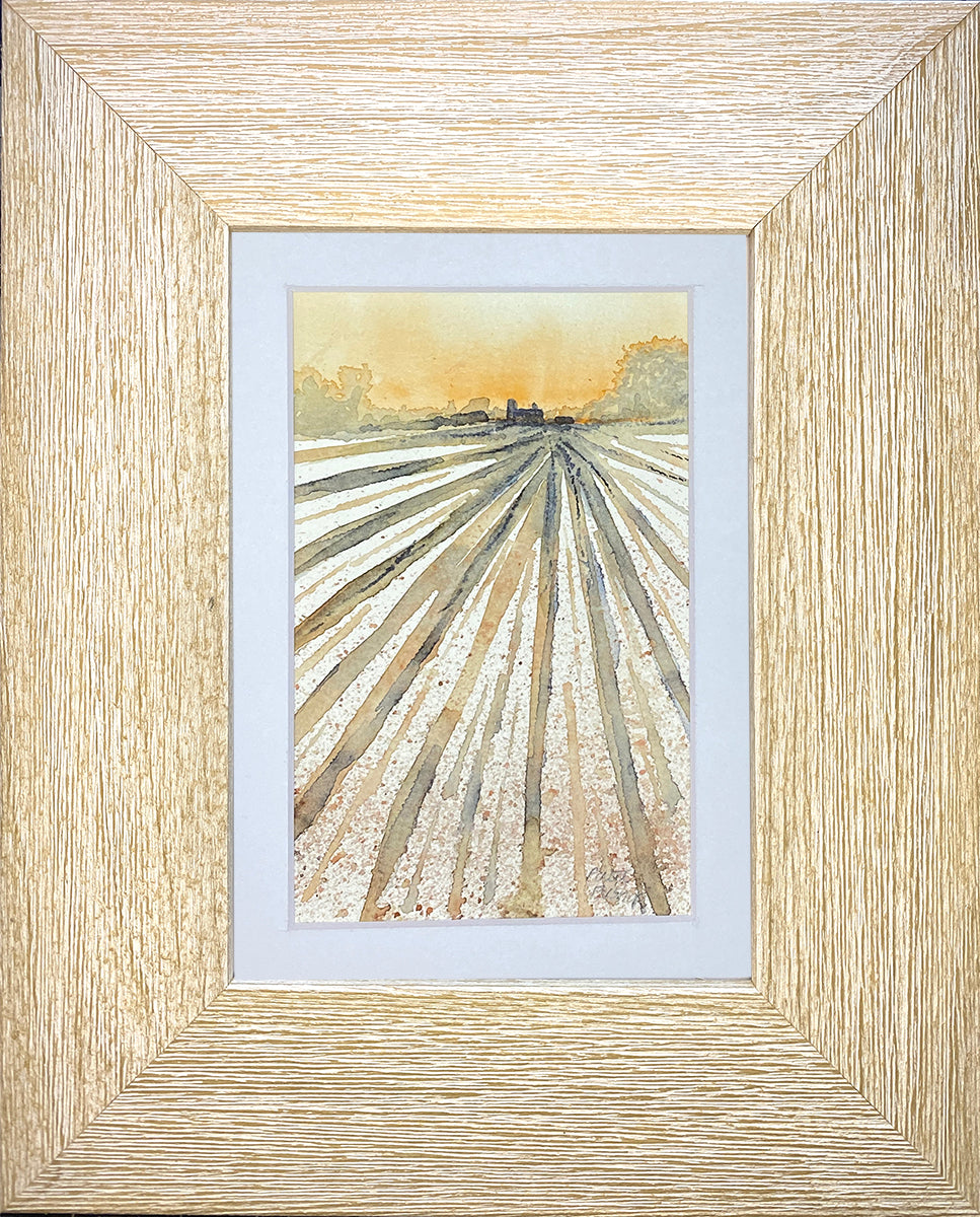 Farm Field at Sunset Original Watercolor