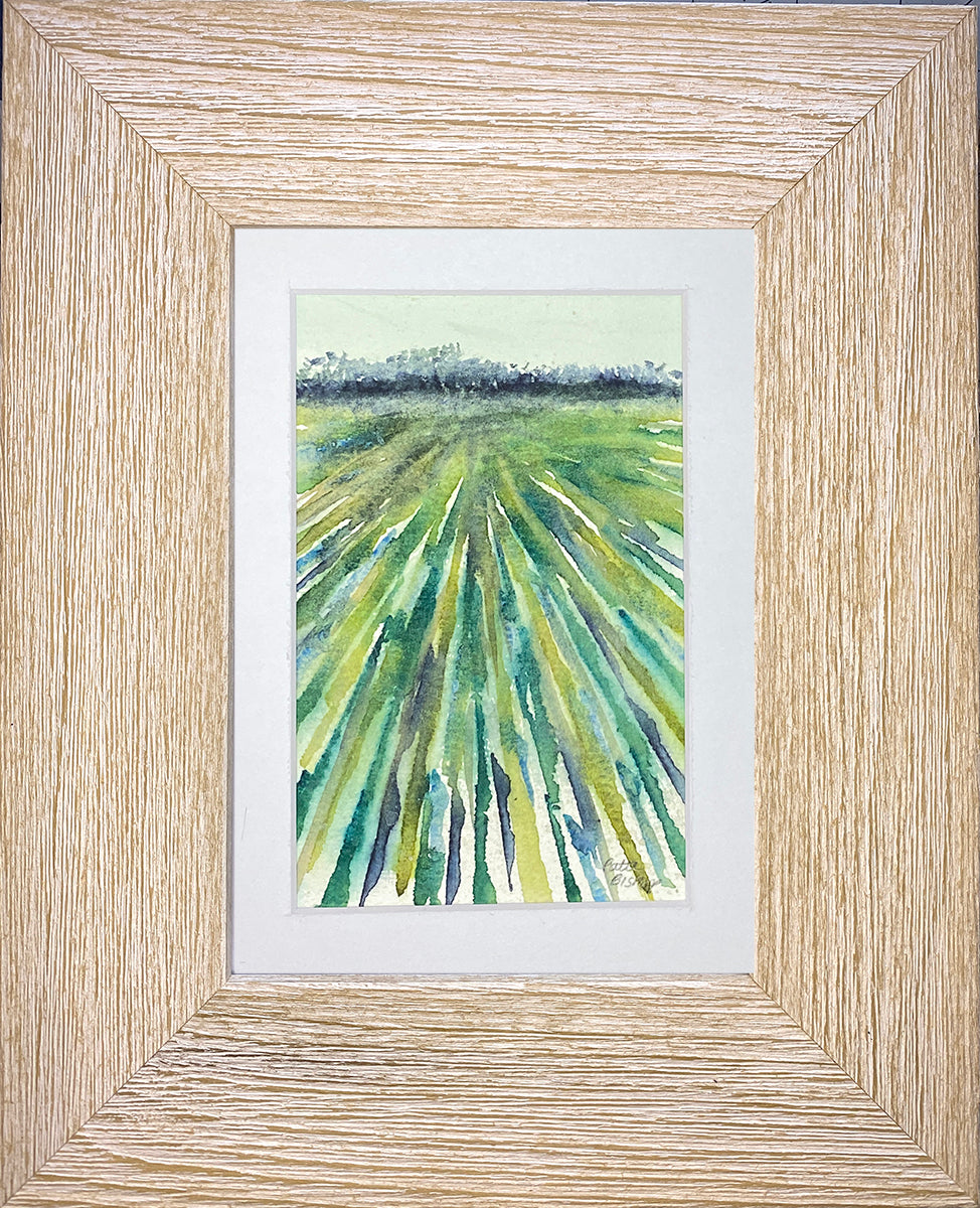 Farm Field Blues and Greens Original Watercolor