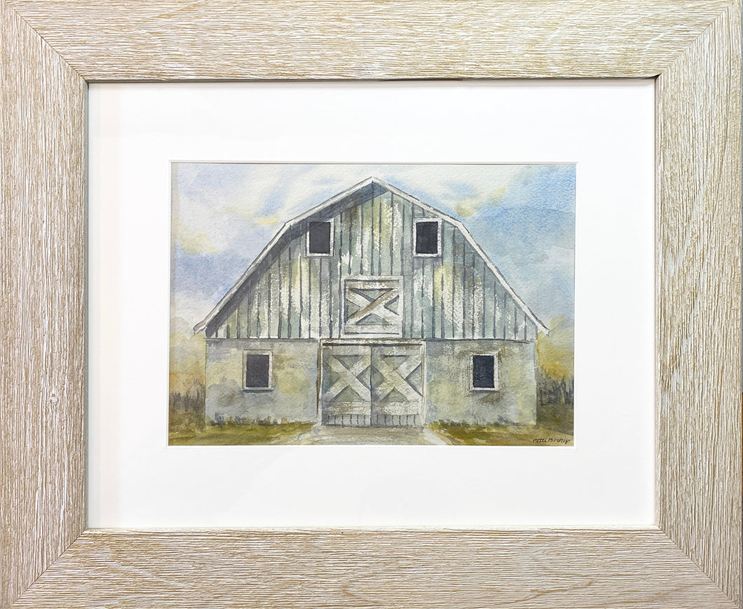 Gray Blue Barn Original Watercolor