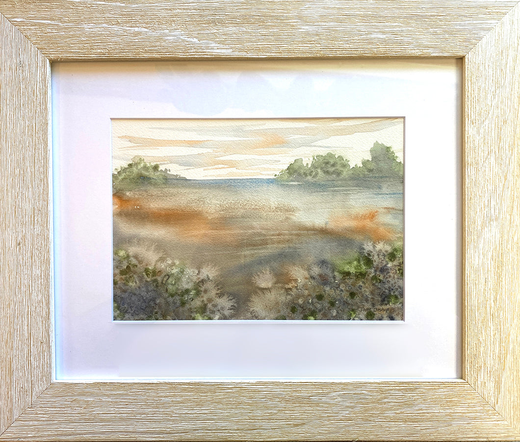 Peach Blue Landscape Original Watercolor