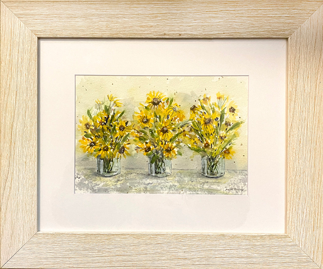 Sunflowers Jars Trio Original Watercolor