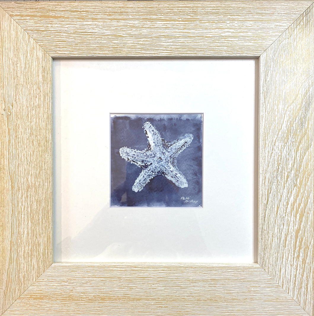 White Starfish on Indigo Original Watercolor